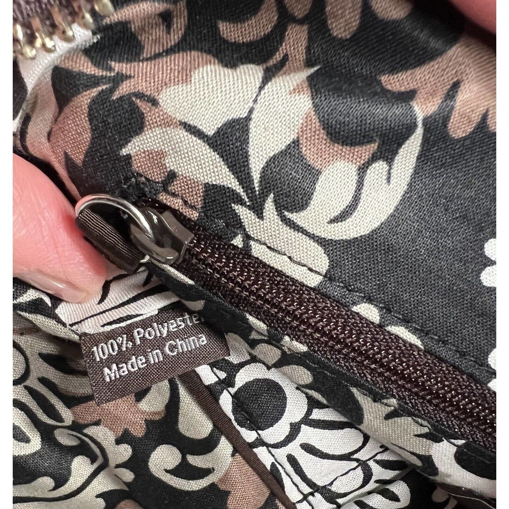 Vera Bradley Large Espresso Tote Double Straps Pockets Zip Closure New​​ - Picture 10 of 10
